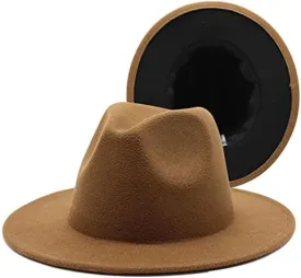 36 Color Double Woolen Felt Hat, European and American Fashion Double-Sided Color Matching Hat, Men and Women Flat Brim Jazz Hat Fengyan Cowboy Hats (Color : Light Coffee Black, Size : Medium)