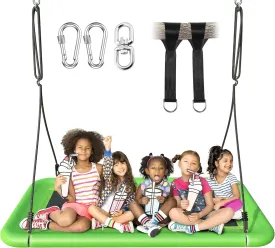 60" Tree Swing for Kids and Adults, 700lbs Capacity, Waterproof Rectangle Platform Swing with Adjustable Straps for Outdoor & Indoor Use - Green
