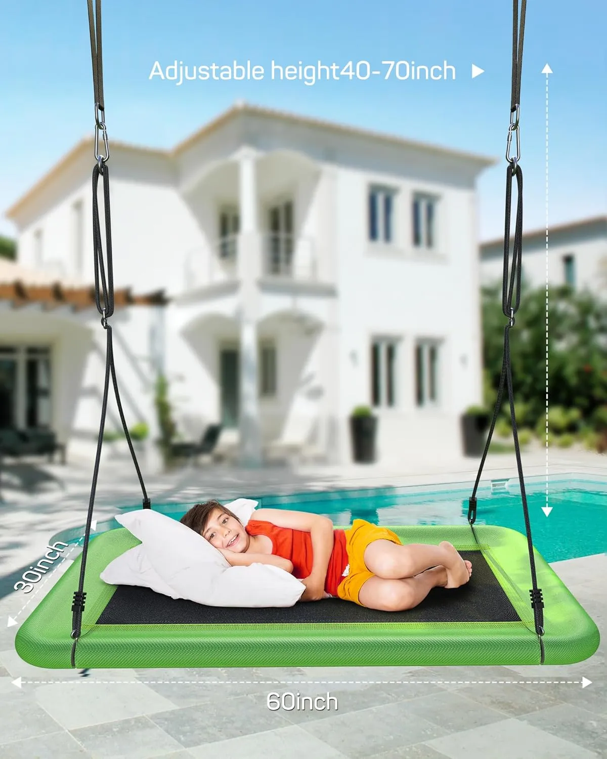 60" Tree Swing for Kids and Adults, 700lbs Capacity, Waterproof Rectangle Platform Swing with Adjustable Straps for Outdoor & Indoor Use - Green