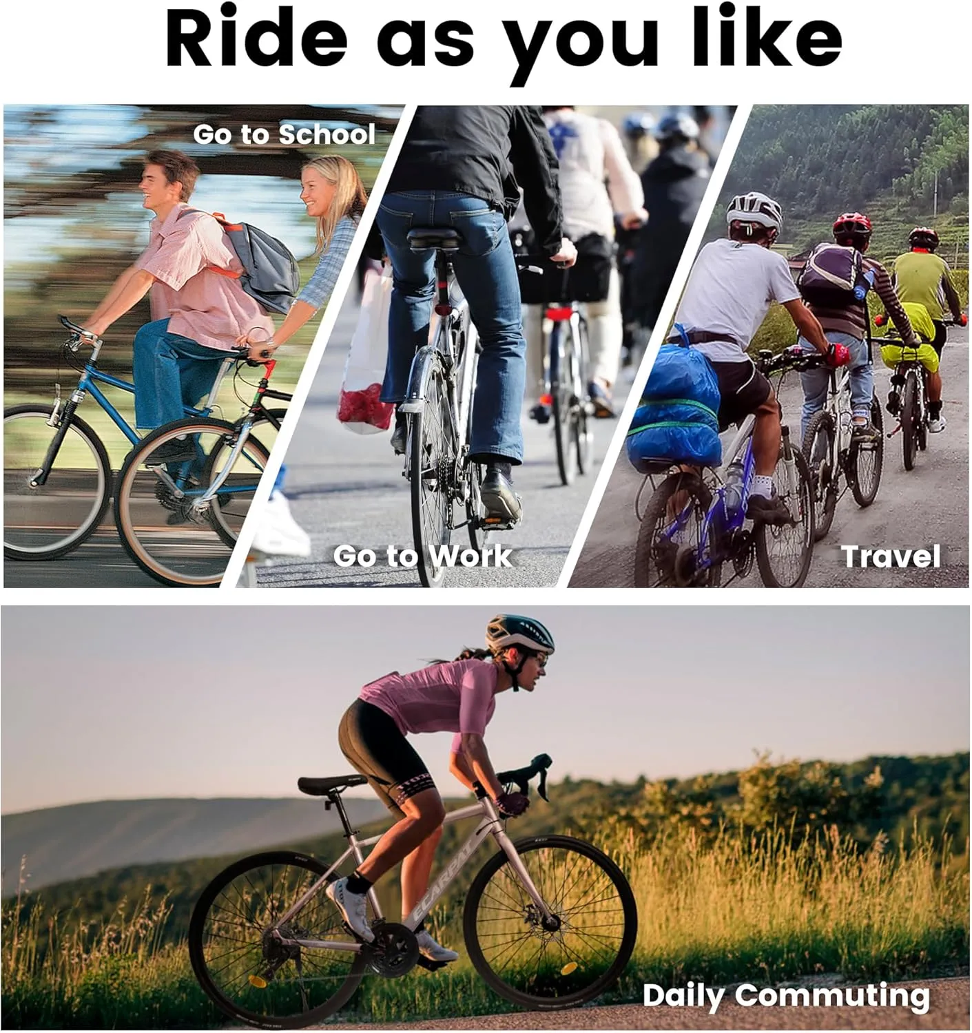 700C Road Bikes, 16 Speed, Commuting City Bicycles for Men Womens, Aluminum/Steel Frame, Hybrid Bike to School Work