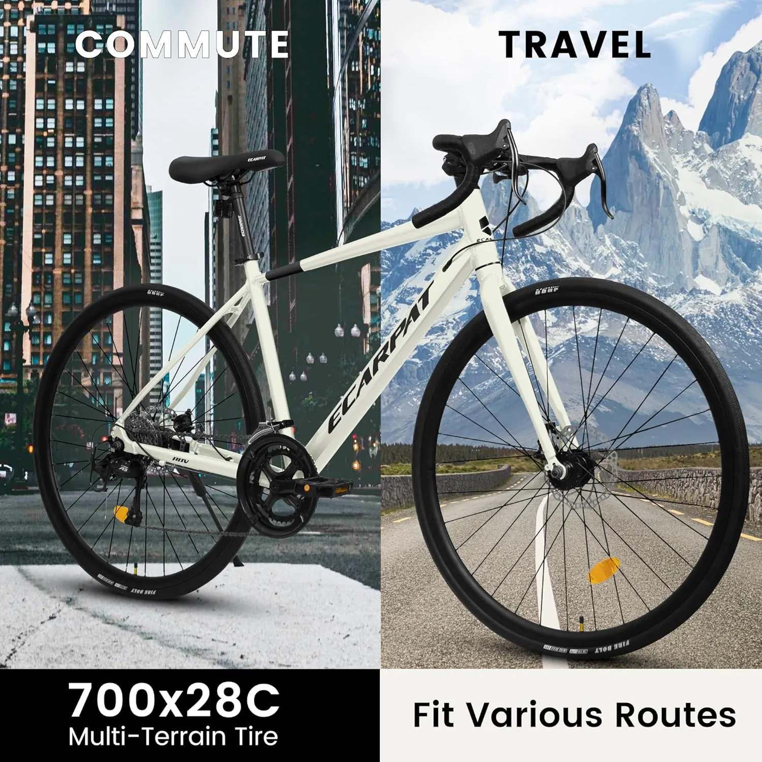 700C Road Bikes, 16 Speed, Commuting City Bicycles for Men Womens, Aluminum/Steel Frame, Hybrid Bike to School Work