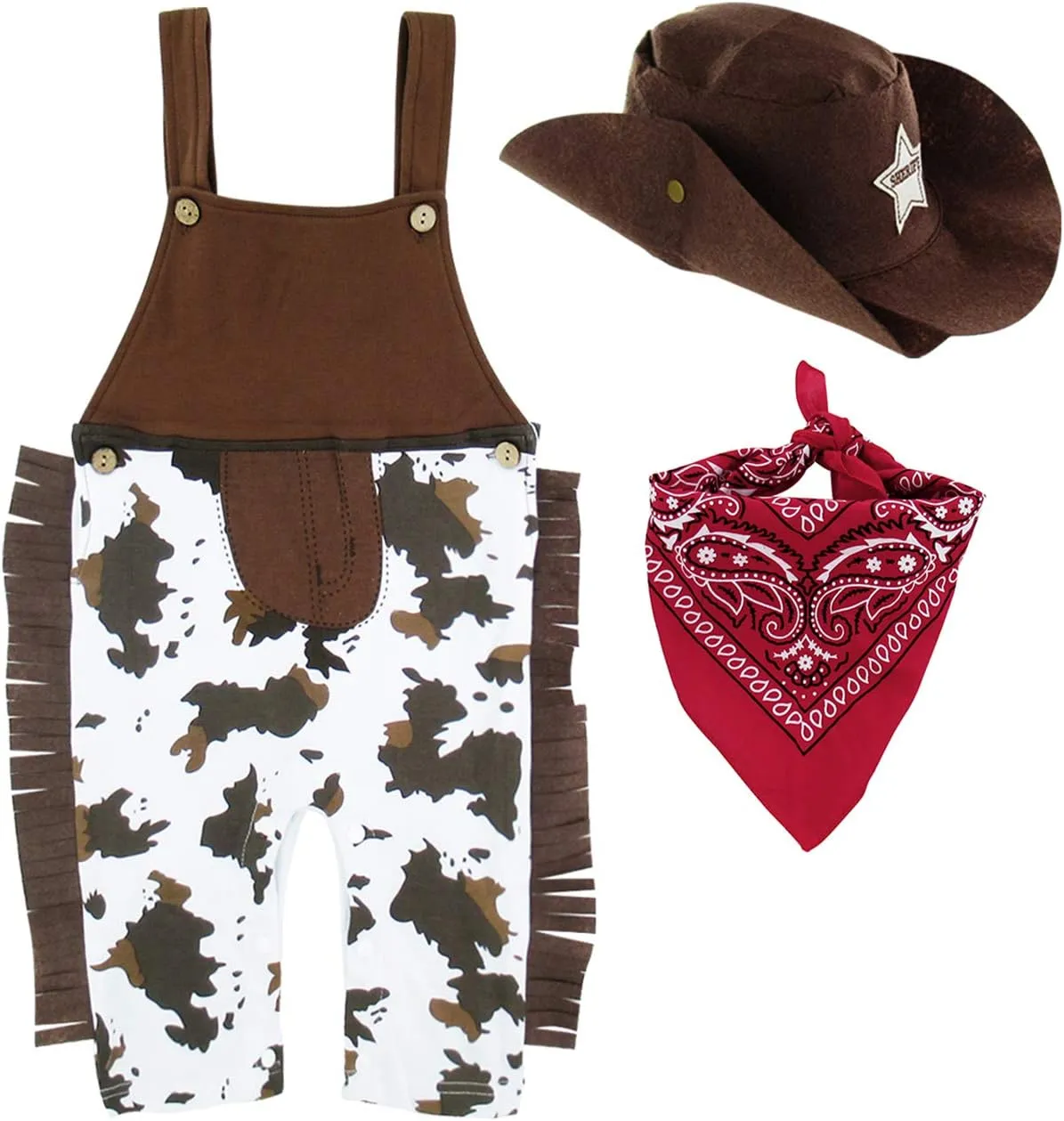 A&J DESIGN Baby Boys' Western Cowboy Romper Sets with Scarf and Hat