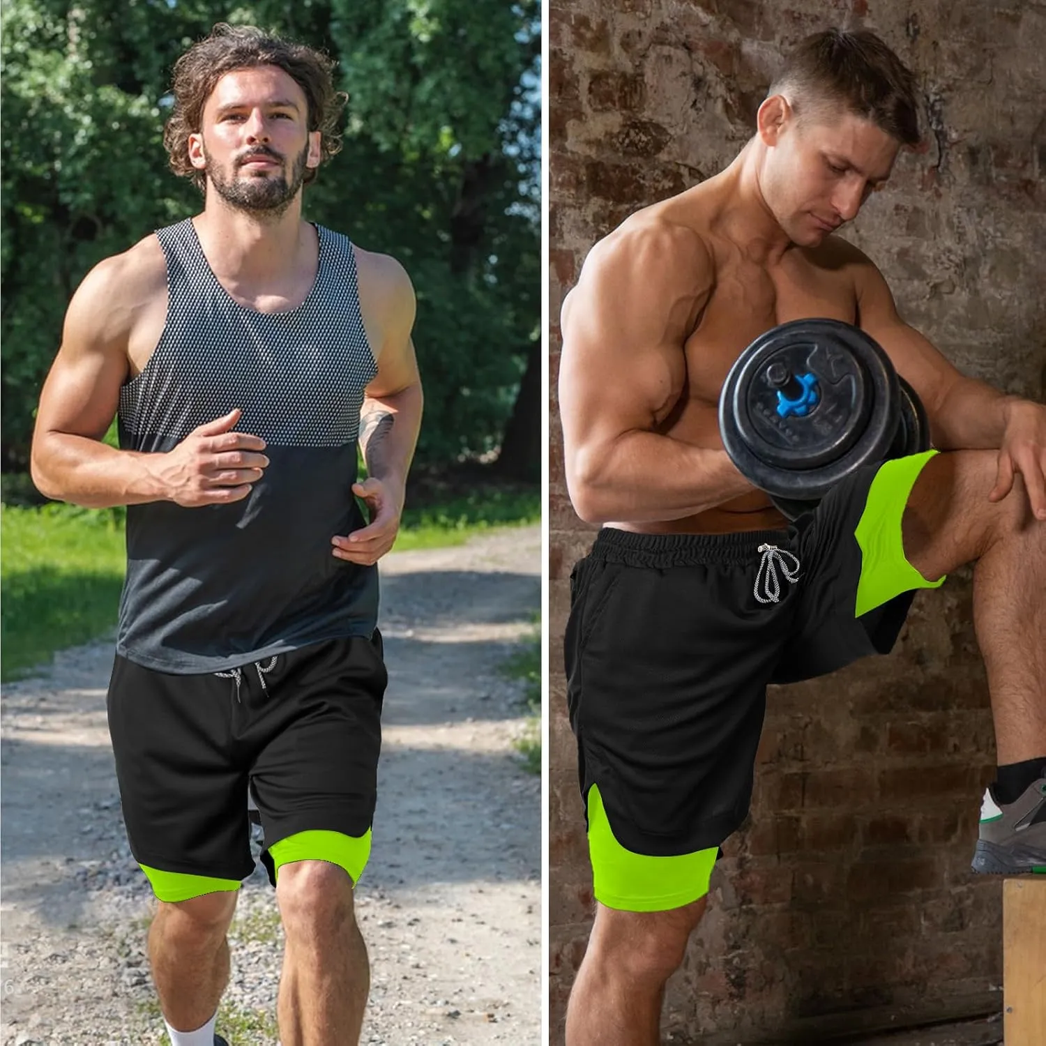 candyfouse Men's 2 in 1 Running Shorts, Quick Dry Workout Shorts with Liner, Athletic Shorts with Zip Pockets and Towel Loop