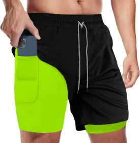 candyfouse Men's 2 in 1 Running Shorts, Quick Dry Workout Shorts with Liner, Athletic Shorts with Zip Pockets and Towel Loop