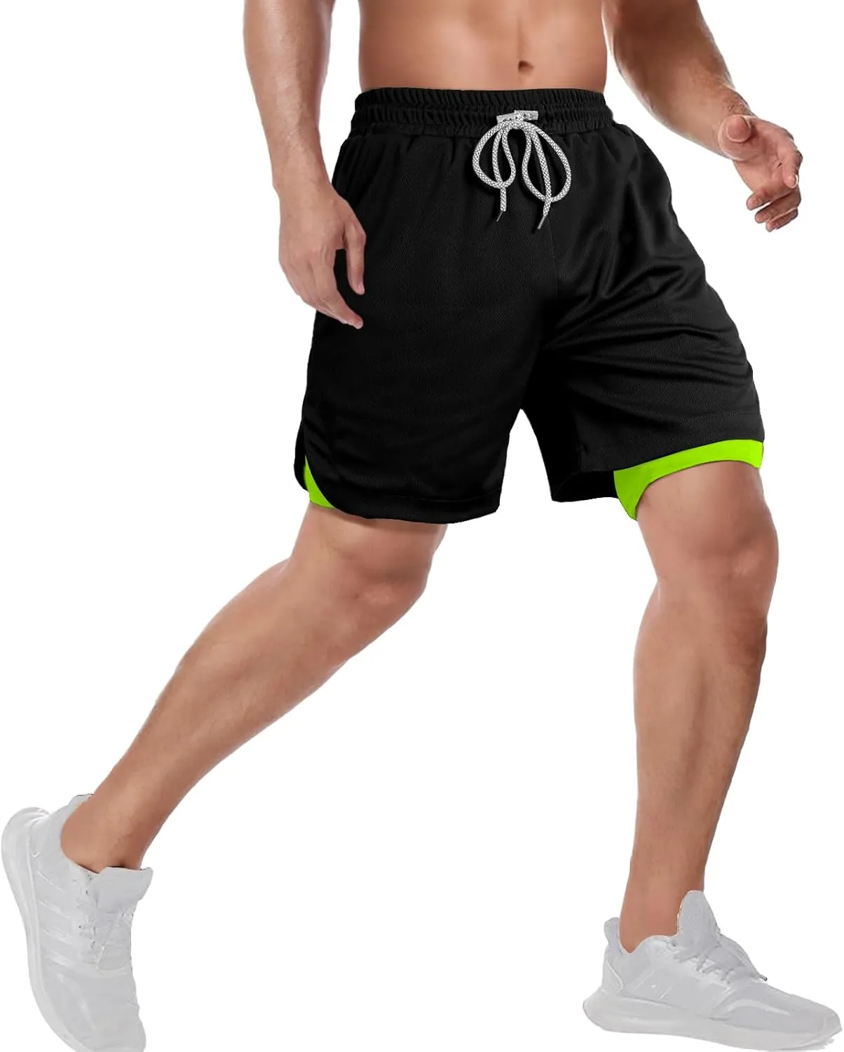 candyfouse Men's 2 in 1 Running Shorts, Quick Dry Workout Shorts with Liner, Athletic Shorts with Zip Pockets and Towel Loop