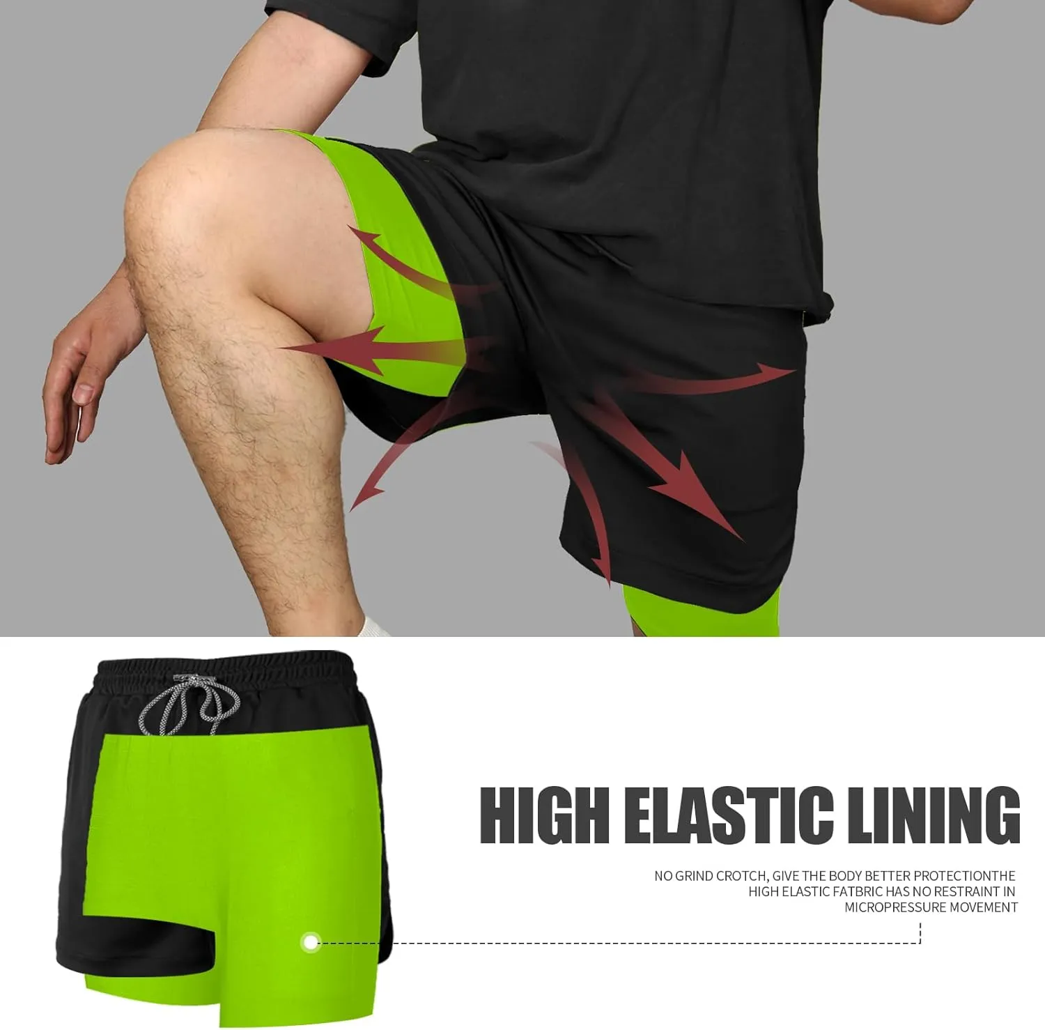 candyfouse Men's 2 in 1 Running Shorts, Quick Dry Workout Shorts with Liner, Athletic Shorts with Zip Pockets and Towel Loop