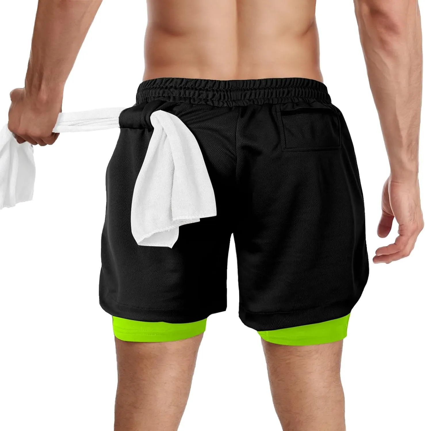 candyfouse Men's 2 in 1 Running Shorts, Quick Dry Workout Shorts with Liner, Athletic Shorts with Zip Pockets and Towel Loop