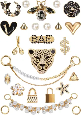 Chic Bling Shoe Charms Gold and Sliver Designer Jewels Pretty Cute Chains Decorations Accessories for Women Girl Adults