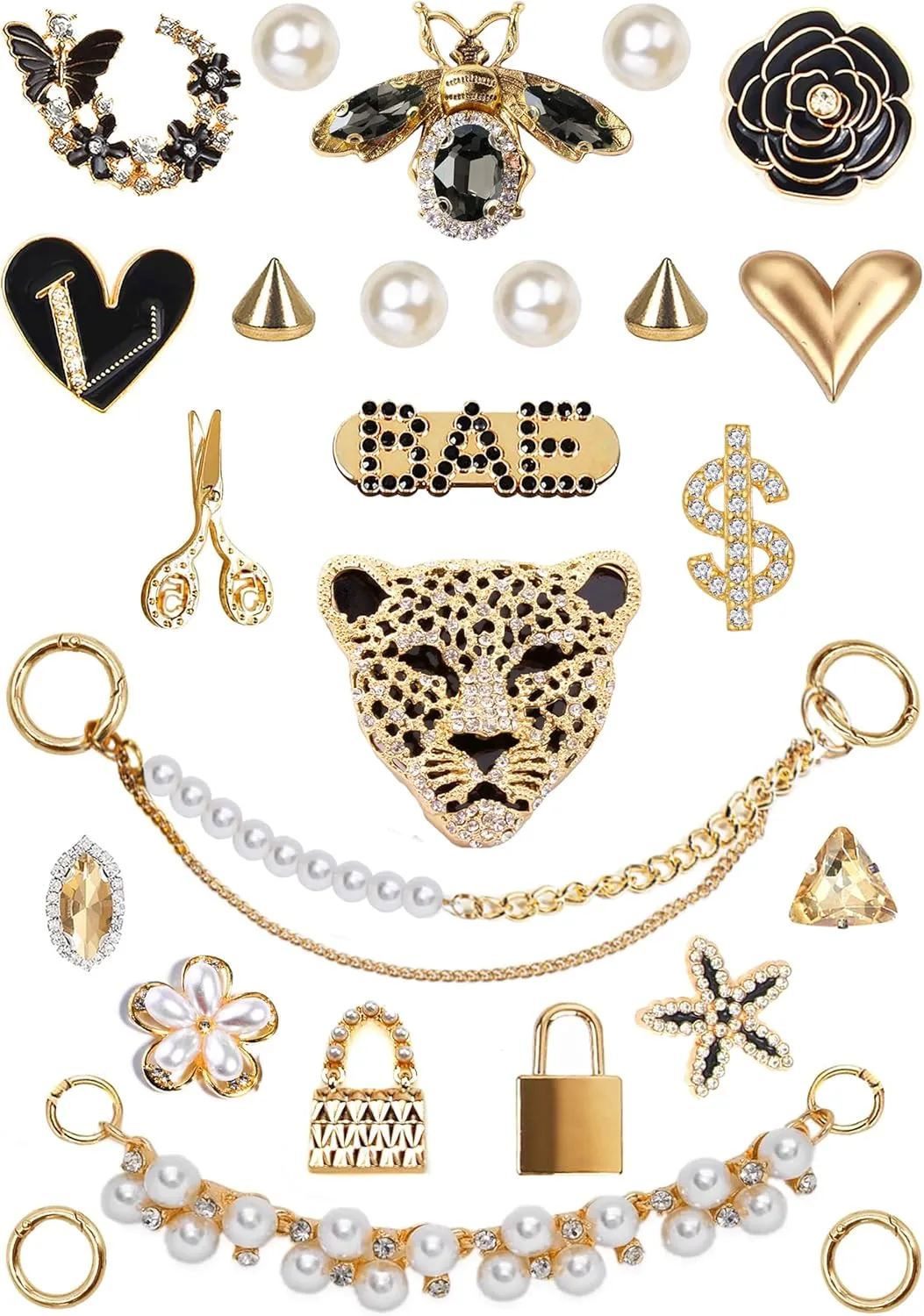 Chic Bling Shoe Charms Gold and Sliver Designer Jewels Pretty Cute Chains Decorations Accessories for Women Girl Adults