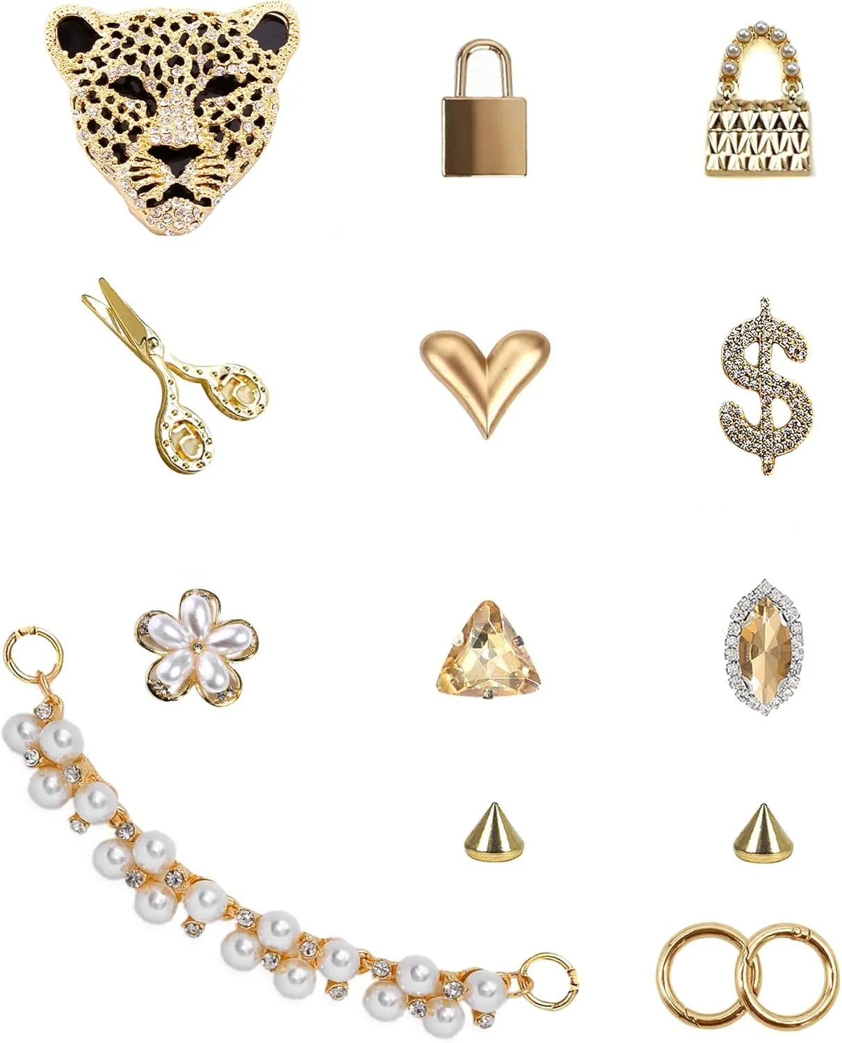 Chic Bling Shoe Charms Gold and Sliver Designer Jewels Pretty Cute Chains Decorations Accessories for Women Girl Adults