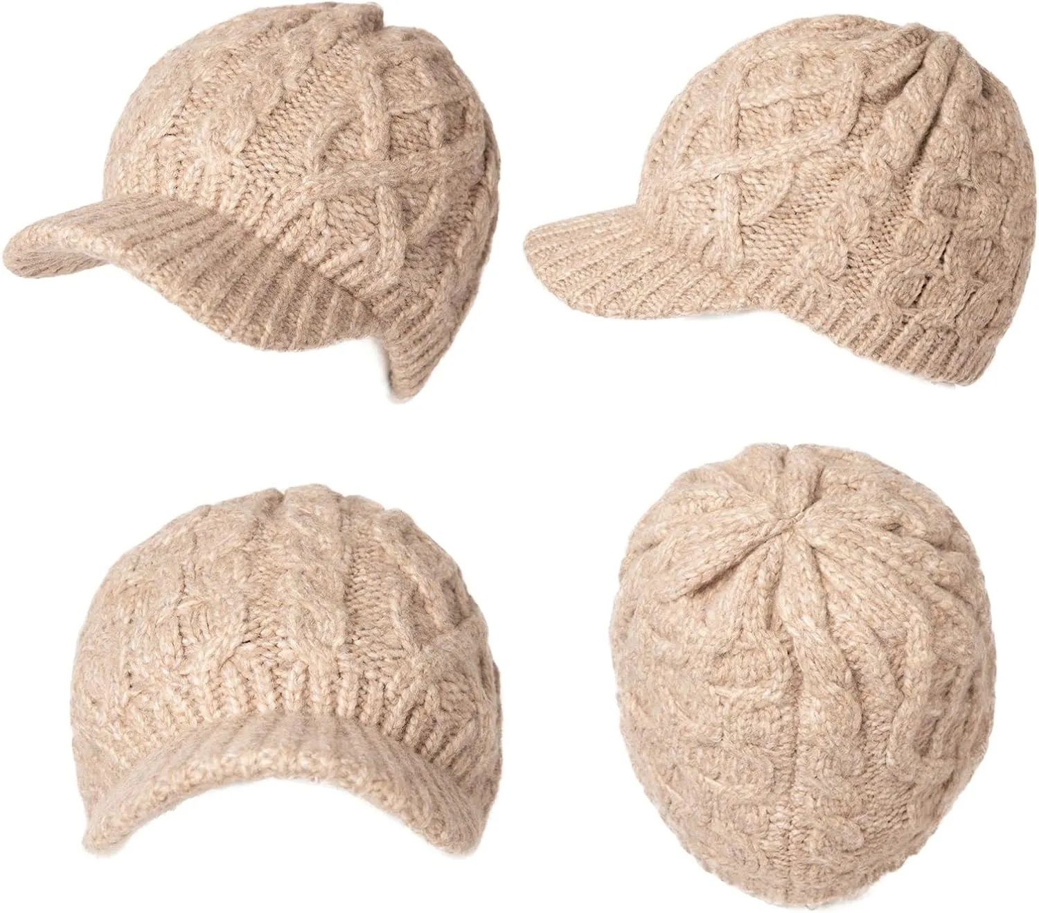 Comhats Womens Winter Wool Newsboy Hats Knitted Billed Crochet Beanies with Brim Skull Visors Ski Casual