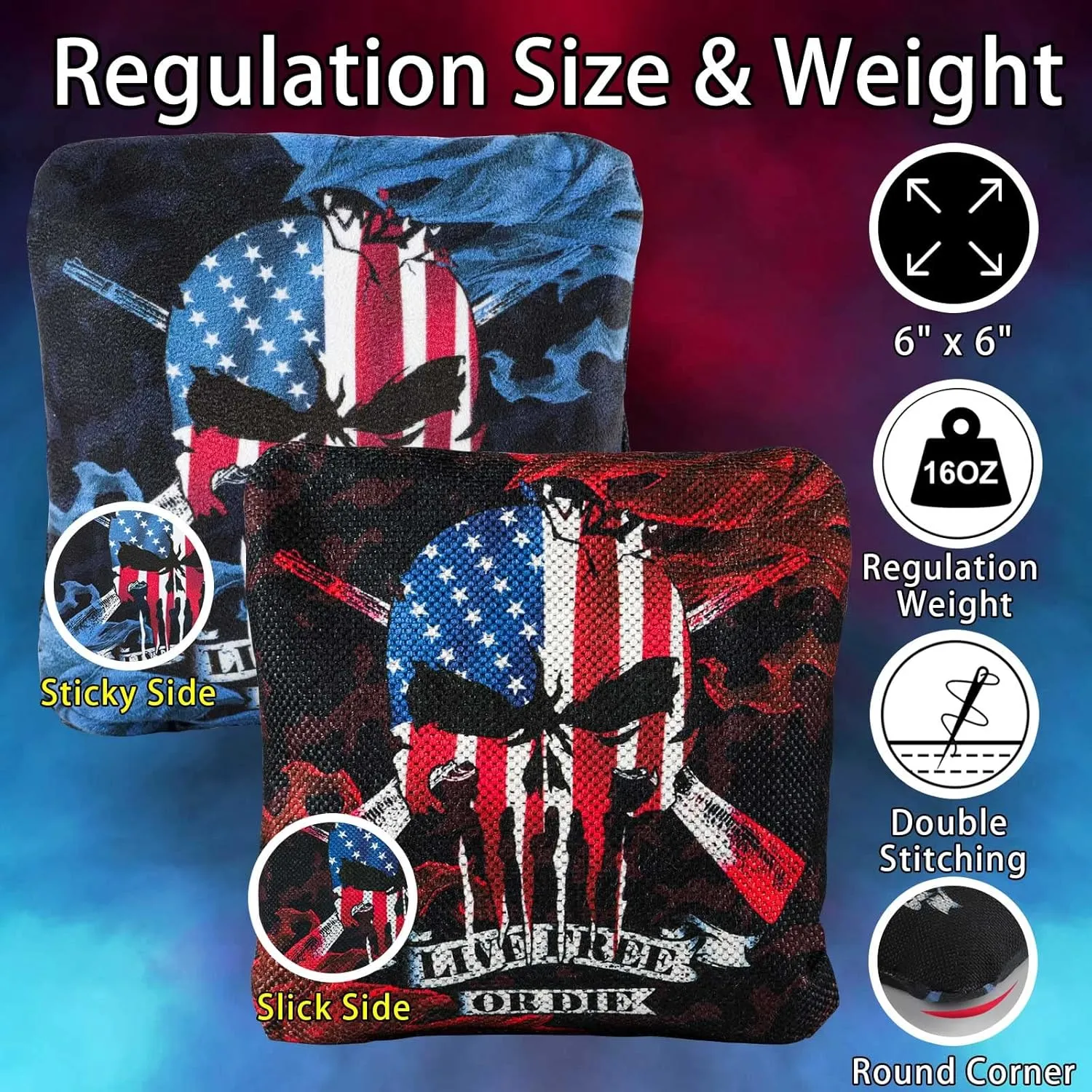 Cornhole Bags, Weather Resistant Dual Sided Slick and Stick Corn Hole Bean Bags Set of 8 for Toss Game with Carry Bag