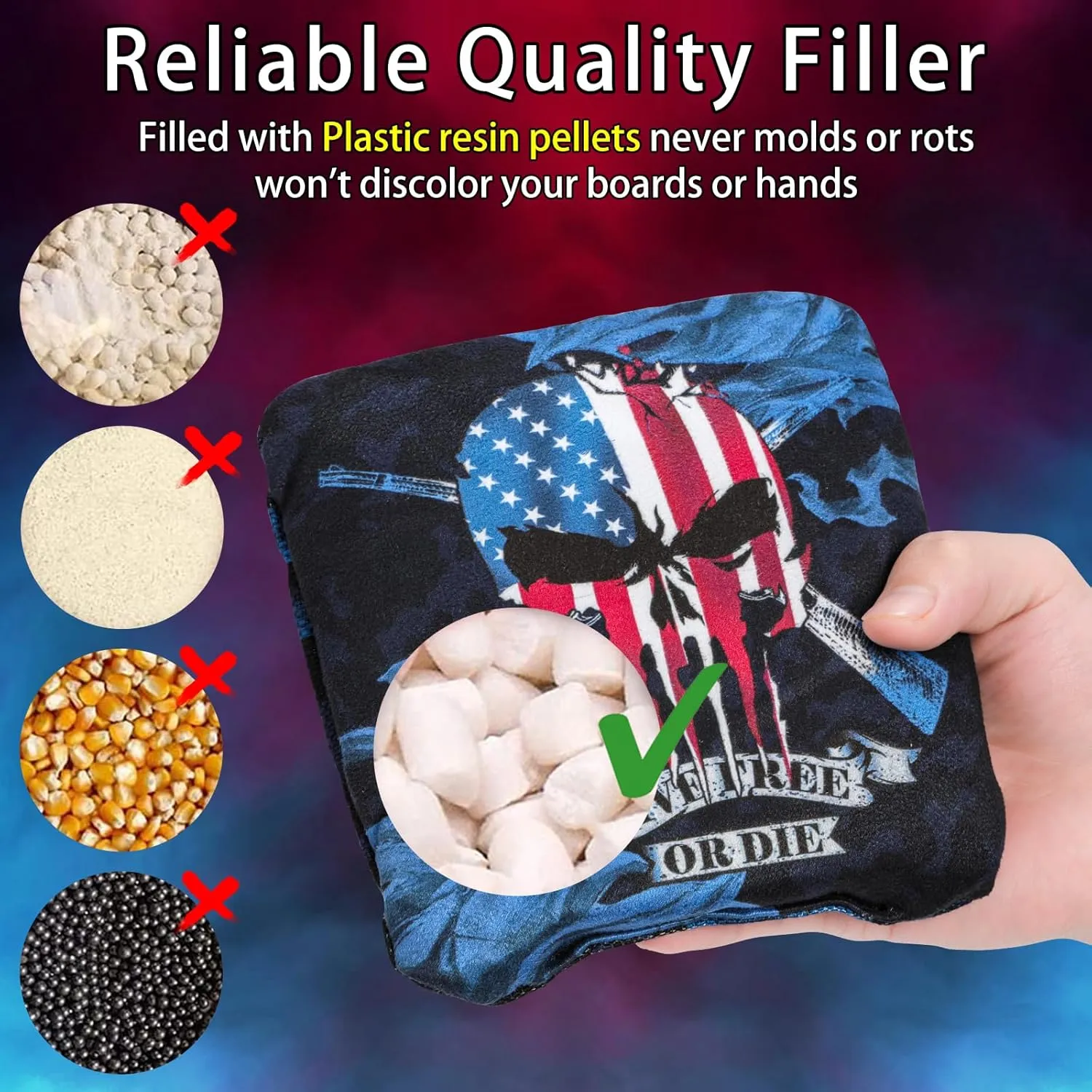 Cornhole Bags, Weather Resistant Dual Sided Slick and Stick Corn Hole Bean Bags Set of 8 for Toss Game with Carry Bag