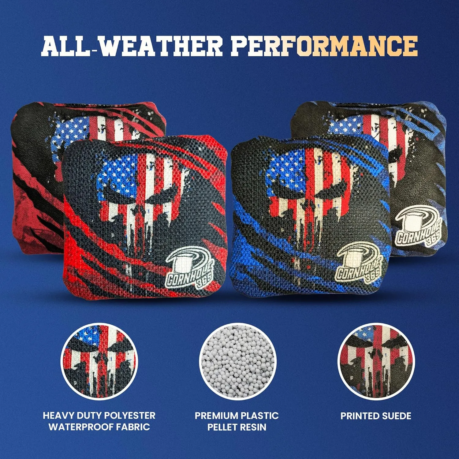 Cornhole365 - Stick & Slide - Professional Corn Hole Bag - Heavy-Duty Double-Stitched Polyester Fabric & Resin Filling for All-Weather - Versatile Regulation Size Cornhole Bean Bags - Set of 8