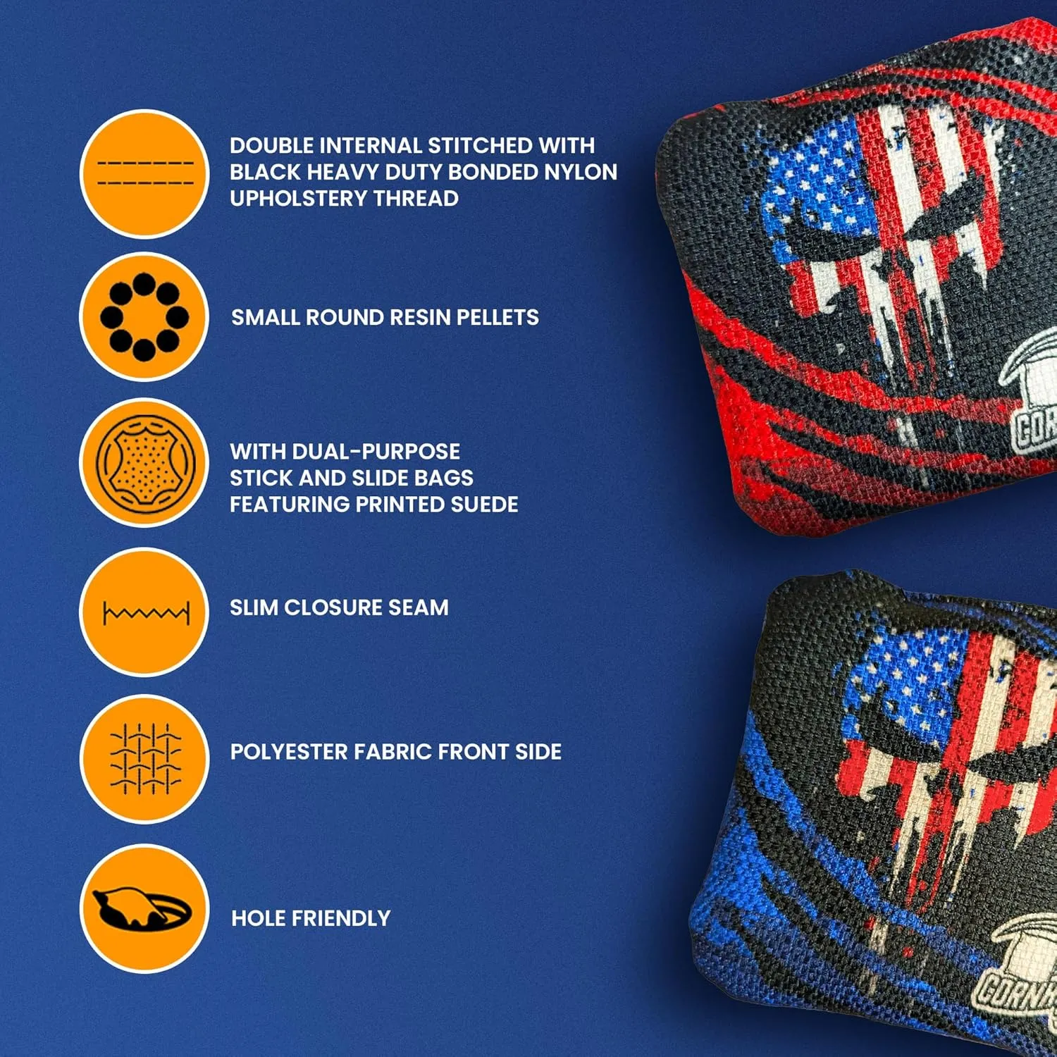 Cornhole365 - Stick & Slide - Professional Corn Hole Bag - Heavy-Duty Double-Stitched Polyester Fabric & Resin Filling for All-Weather - Versatile Regulation Size Cornhole Bean Bags - Set of 8