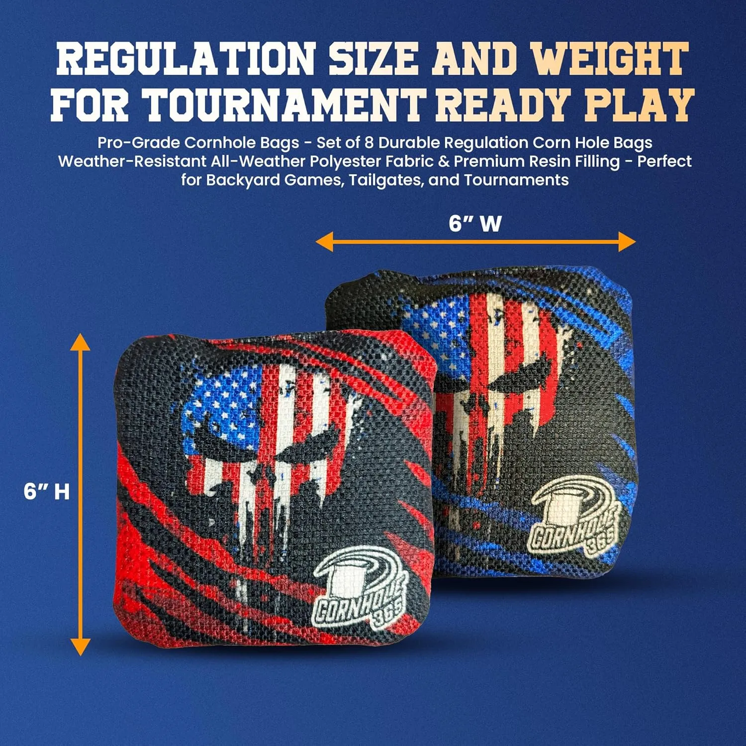 Cornhole365 - Stick & Slide - Professional Corn Hole Bag - Heavy-Duty Double-Stitched Polyester Fabric & Resin Filling for All-Weather - Versatile Regulation Size Cornhole Bean Bags - Set of 8