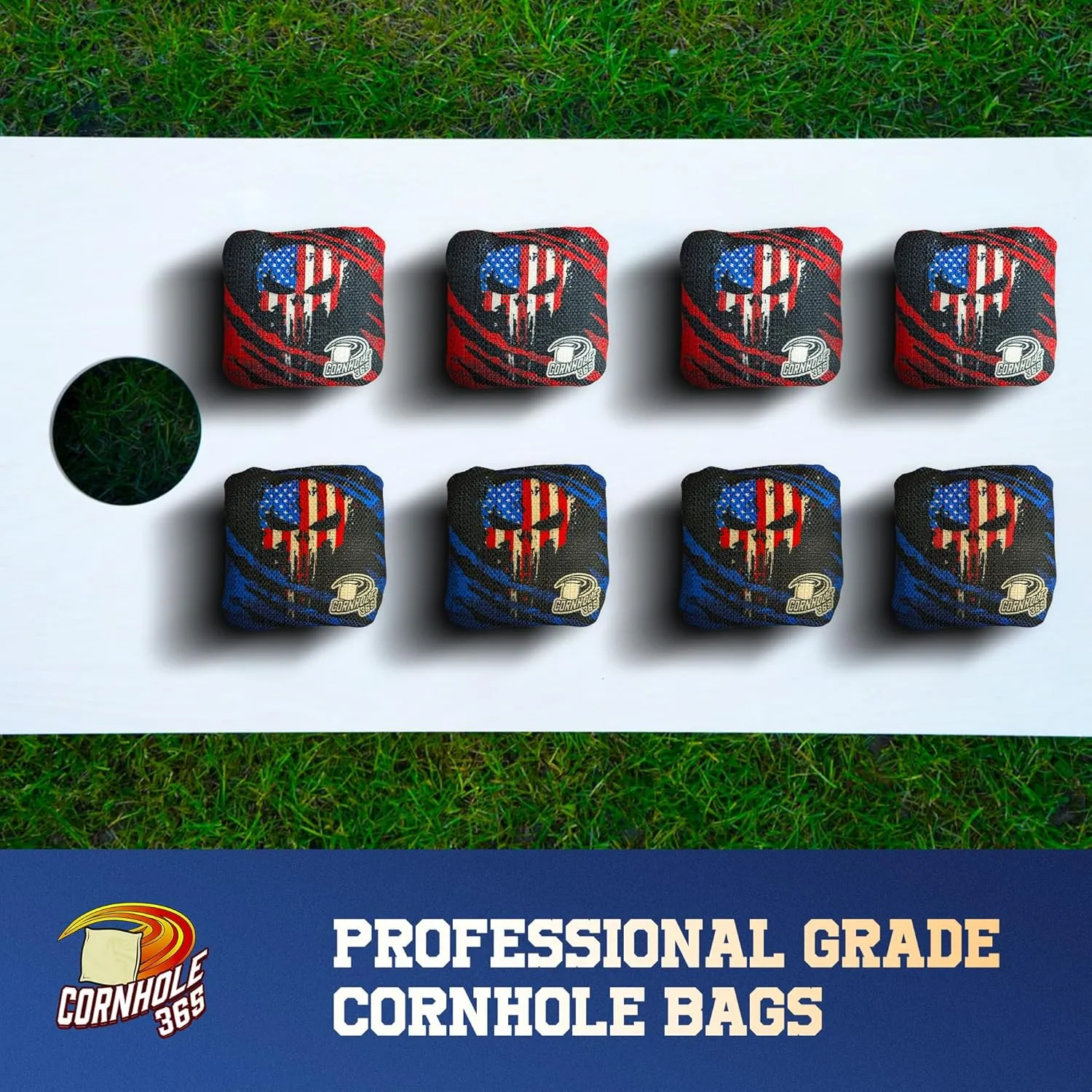 Cornhole365 - Stick & Slide - Professional Corn Hole Bag - Heavy-Duty Double-Stitched Polyester Fabric & Resin Filling for All-Weather - Versatile Regulation Size Cornhole Bean Bags - Set of 8