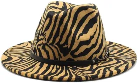 DHAEY European and American Fashion Woolen Top Hat Men and Women New Striped Jazz Hat Autumn and Winter Zebra-Stripe Felt Hat Luopan Caps & Hats (Color : Camel, Size : 56-58cm)