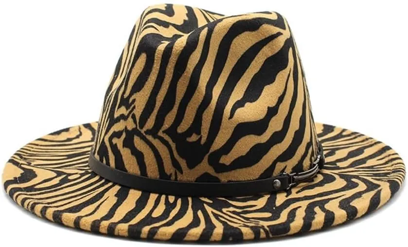 DHAEY European and American Fashion Woolen Top Hat Men and Women New Striped Jazz Hat Autumn and Winter Zebra-Stripe Felt Hat Luopan Caps & Hats (Color : Camel, Size : 56-58cm)