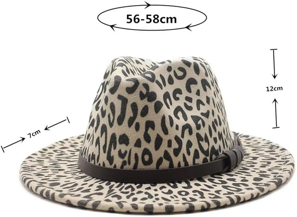 DHAEY Women's Fedora Hat Leopard Texture Hat Men's Jazz Hat Spring Female Hat Big Brim Hat Luopan Caps & Hats (Color : Beige, Size : 56-58cm)