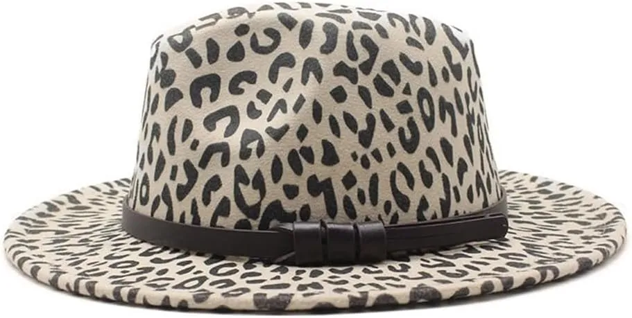 DHAEY Women's Fedora Hat Leopard Texture Hat Men's Jazz Hat Spring Female Hat Big Brim Hat Luopan Caps & Hats (Color : Beige, Size : 56-58cm)
