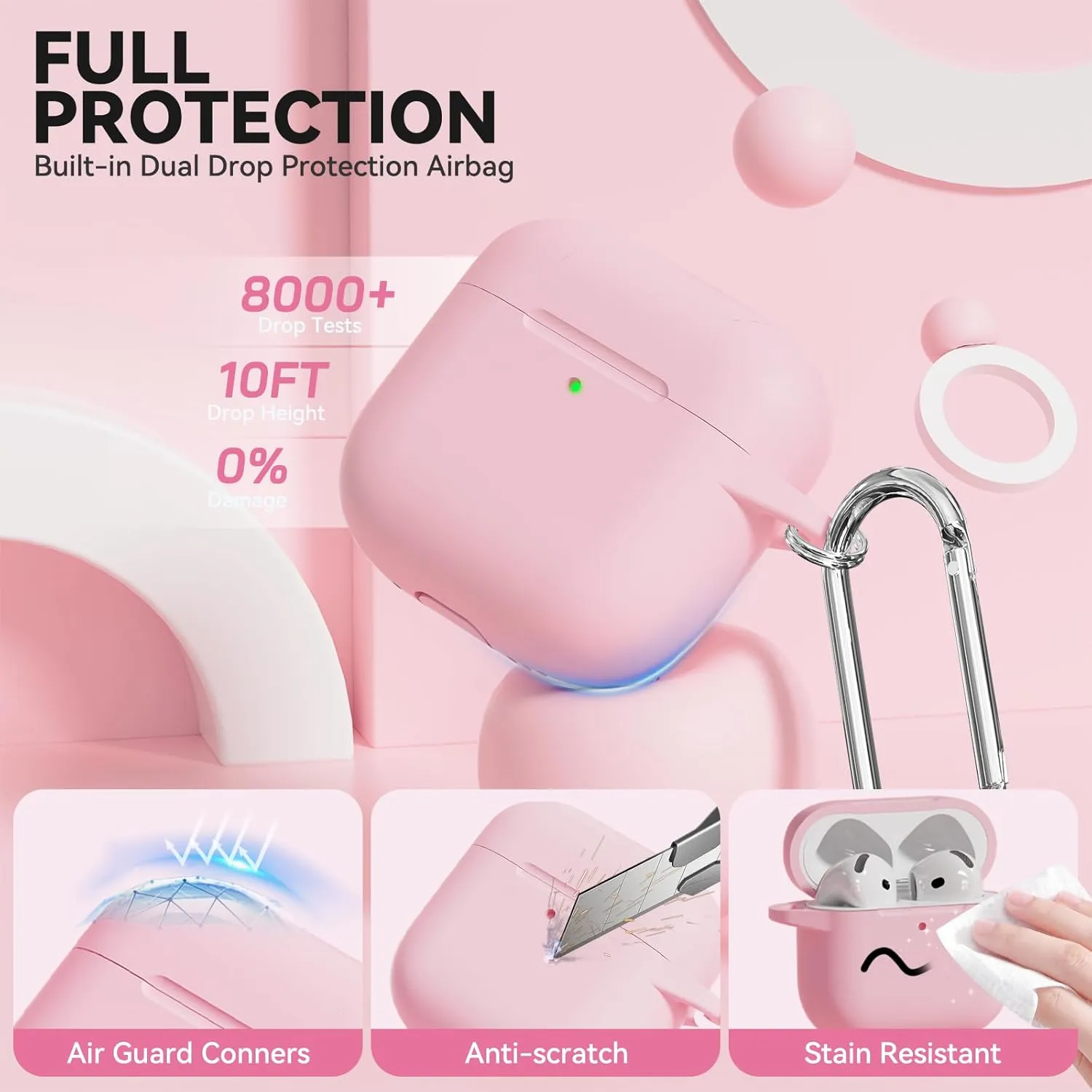 for AirPods 4 Case, TNSNK Soft Silicone Case Compatible with Apple Airpods 4th Generation 2024 for Women Girly, Anti-Scratch Pink Case Cover with Cleaner Kit and Keychain, Drop Protection