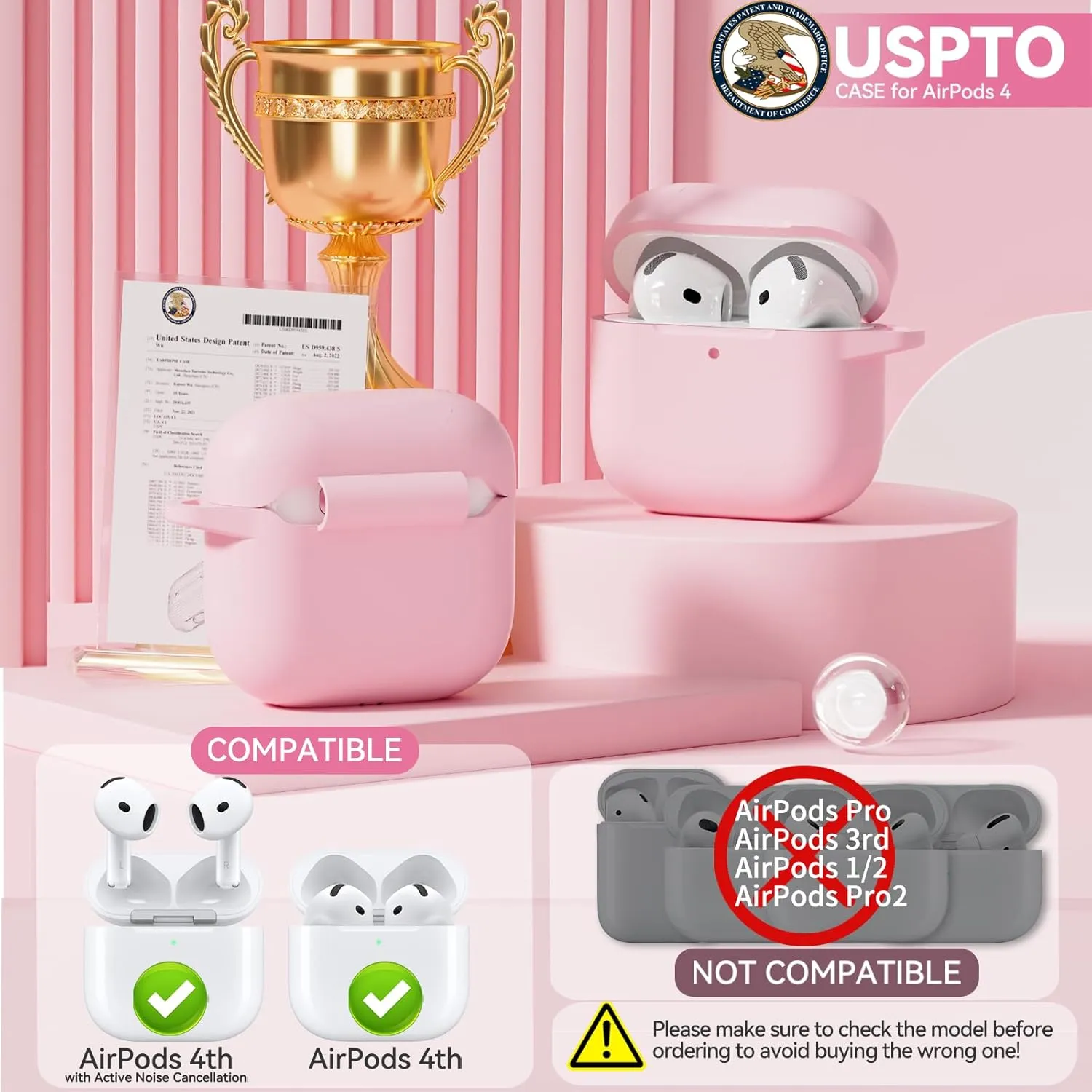 for AirPods 4 Case, TNSNK Soft Silicone Case Compatible with Apple Airpods 4th Generation 2024 for Women Girly, Anti-Scratch Pink Case Cover with Cleaner Kit and Keychain, Drop Protection