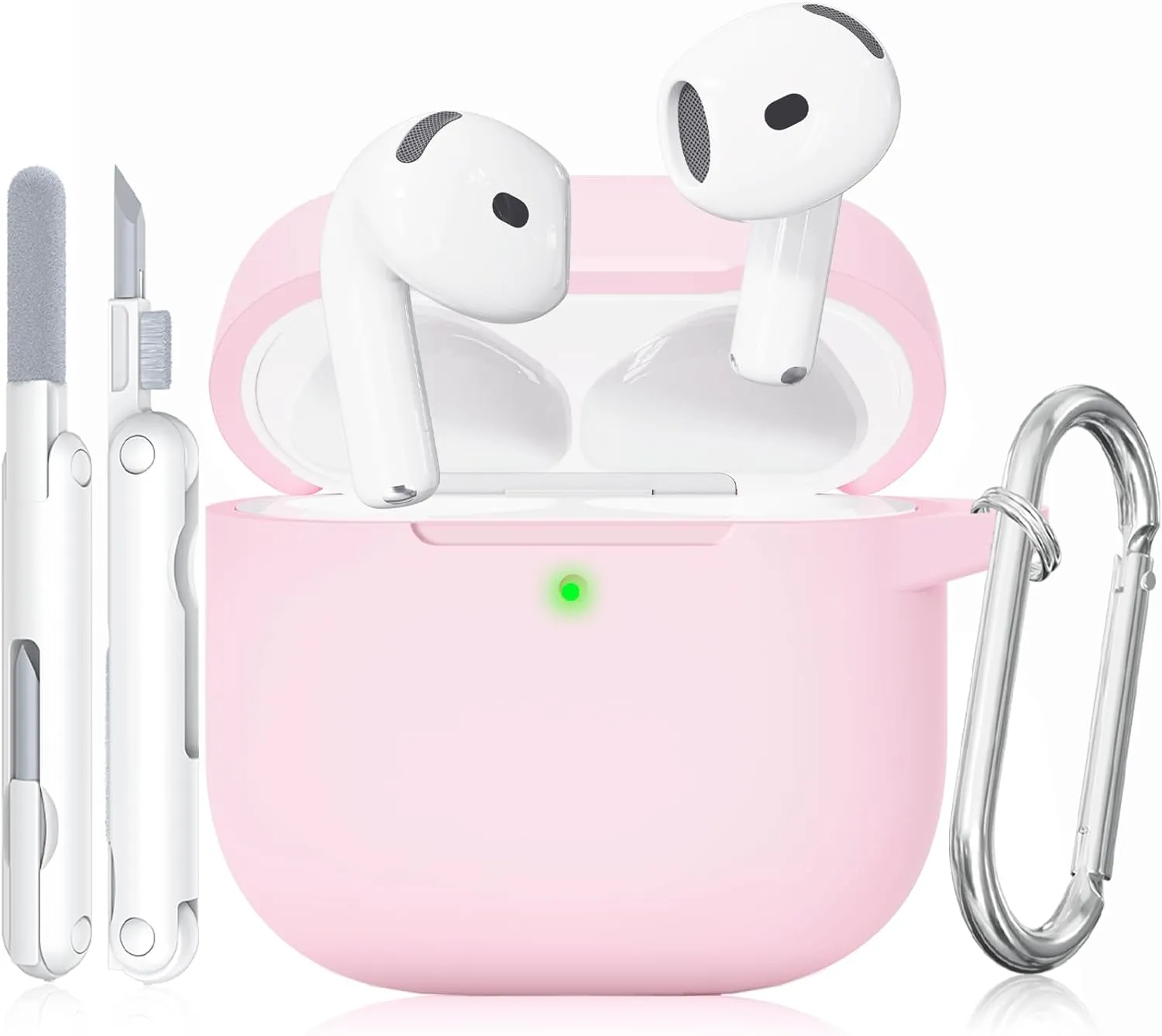 for AirPods 4 Case, TNSNK Soft Silicone Case Compatible with Apple Airpods 4th Generation 2024 for Women Girly, Anti-Scratch Pink Case Cover with Cleaner Kit and Keychain, Drop Protection