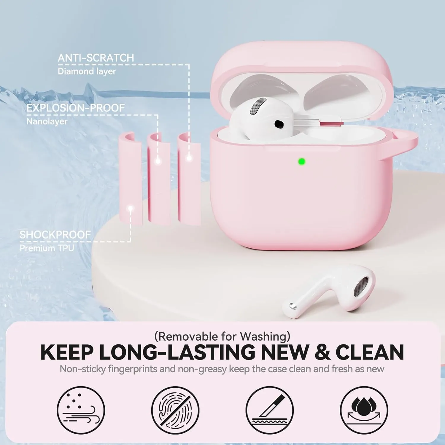 for AirPods 4 Case, TNSNK Soft Silicone Case Compatible with Apple Airpods 4th Generation 2024 for Women Girly, Anti-Scratch Pink Case Cover with Cleaner Kit and Keychain, Drop Protection