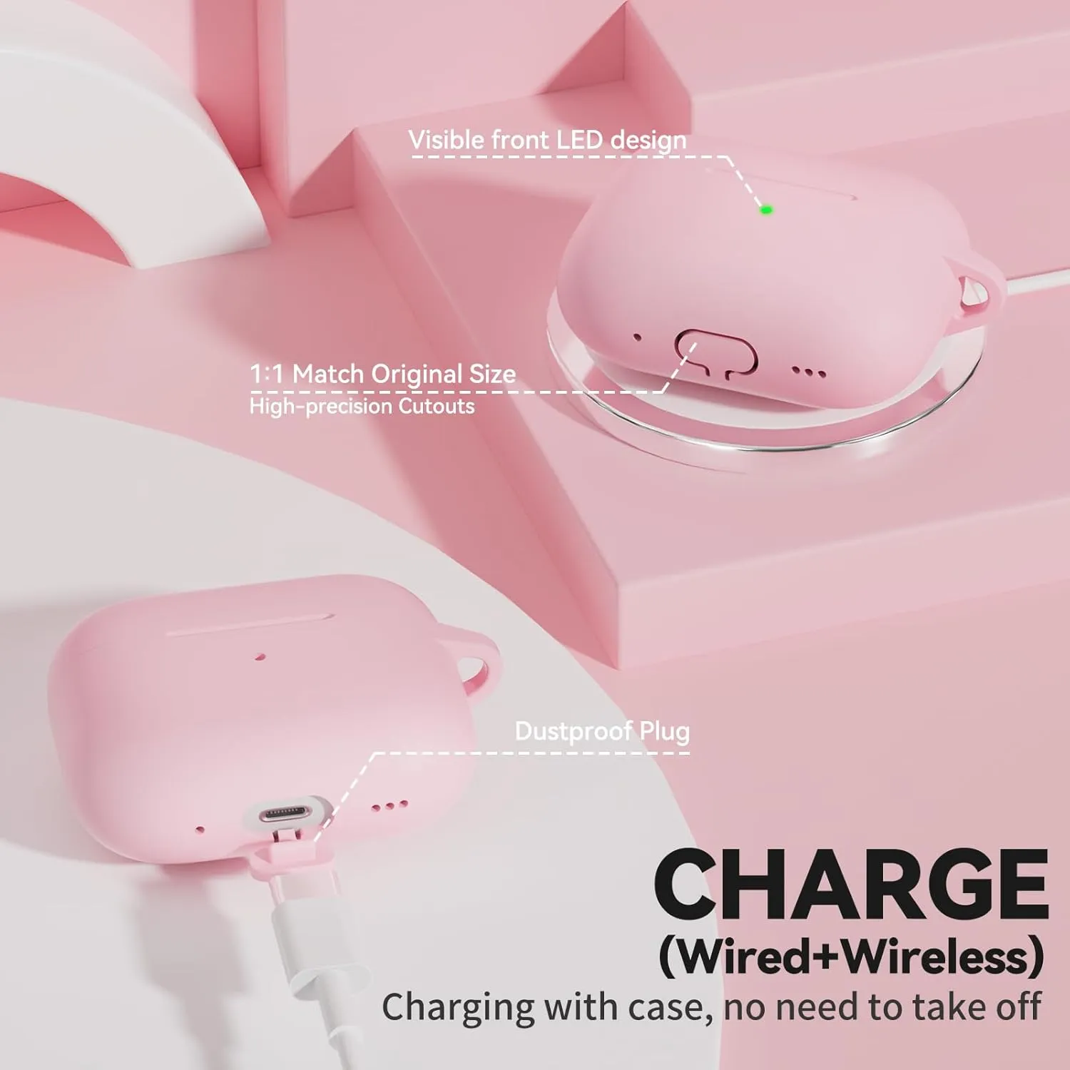 for AirPods Pro Case, Soft Silicone Case Cover Compatible with Airpods Pro 2nd/1st Generation for Women Girly, with Cleaning Kit & Keychain, Anti-Scratch, Shockproof (Pink)
