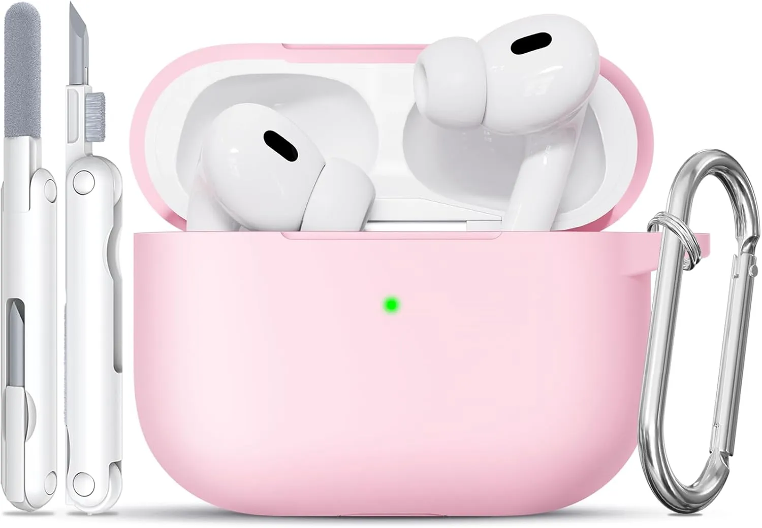 for AirPods Pro Case, Soft Silicone Case Cover Compatible with Airpods Pro 2nd/1st Generation for Women Girly, with Cleaning Kit & Keychain, Anti-Scratch, Shockproof (Pink)