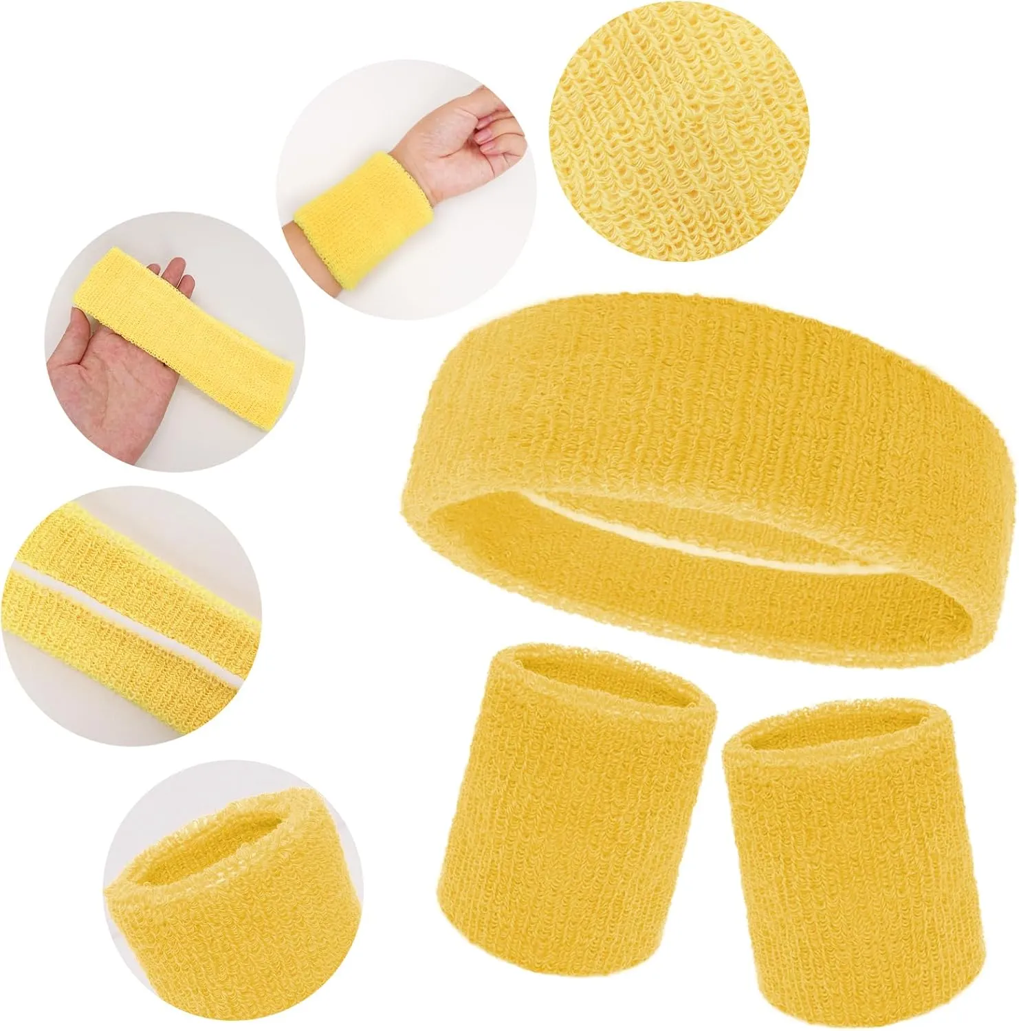 Fumwase 5 Pcs Sweatbands Striped Socks Set Headbans Wristbands Striped-Tube Socks 80s Sports Workout Sweat Bands Costume Accessory Pride Outfits for Women Men