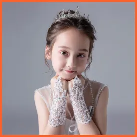 Girls Princess Gloves | Lace Diamond Glove Costume Wedding Accessories