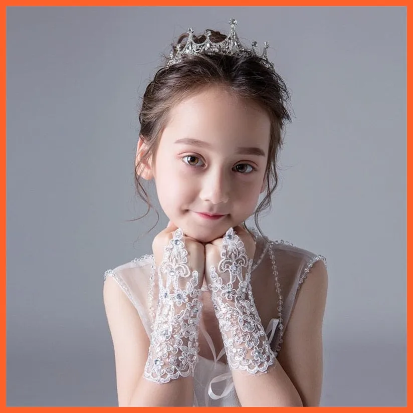Girls Princess Gloves | Lace Diamond Glove Costume Wedding Accessories