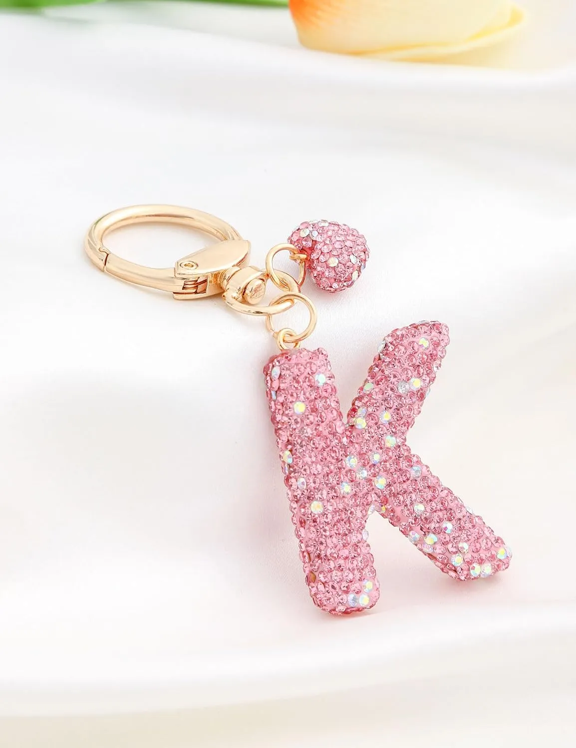 Initial Keychain for Women Girls,Bling Letter Key chain Initial with Heart,Pink Keychain Charms for Backpack Handbag