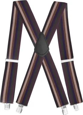 Jackster Rainbow Suspenders X-Back  2" Wide, Adjustable with Strong Jumbo Clips  Made in USA