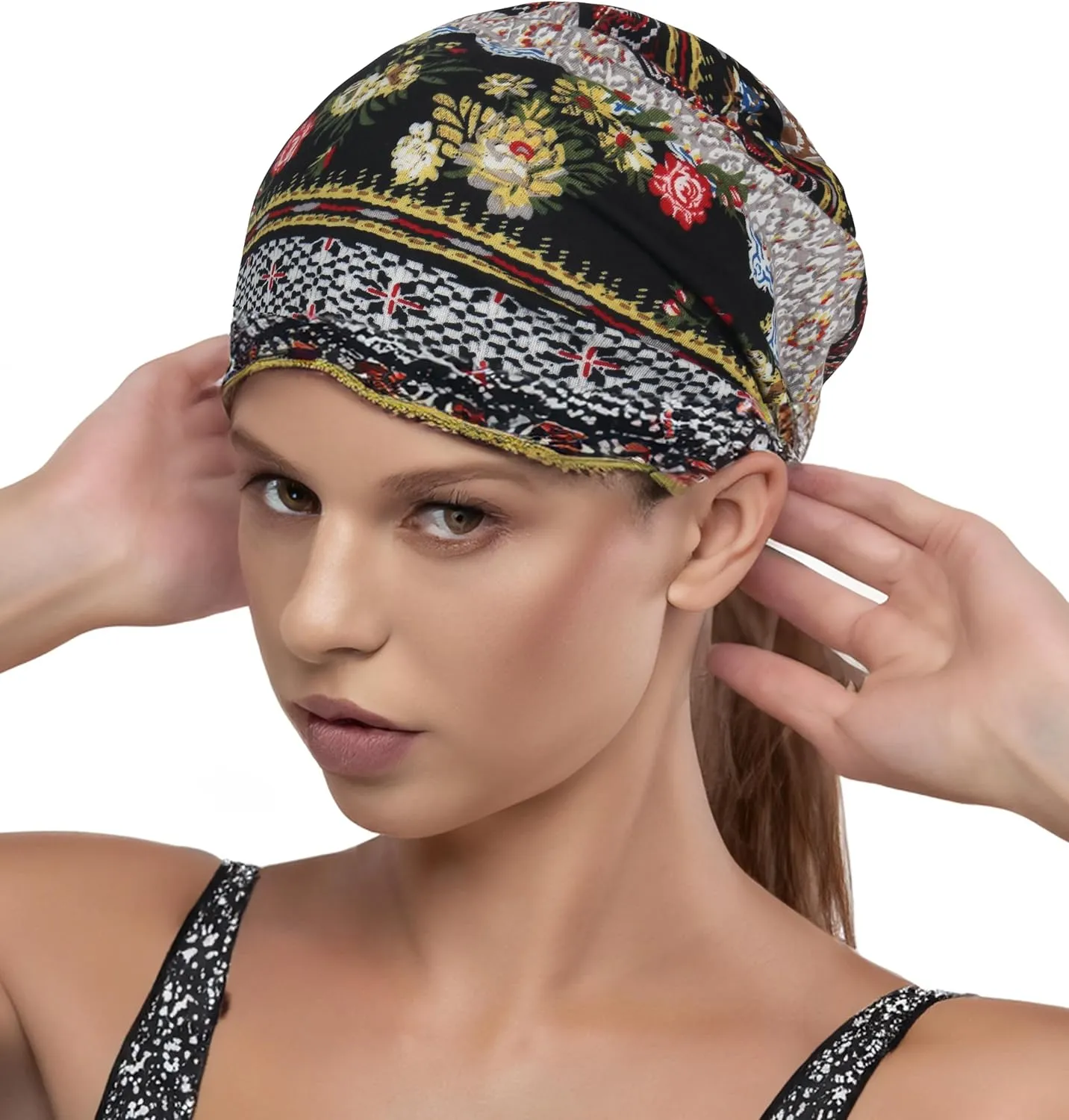 Jemis Versatile Soft-Feel Blend Beanie & Scarf - Stretch Boho Headwear for Chemo Ideal Easy Care