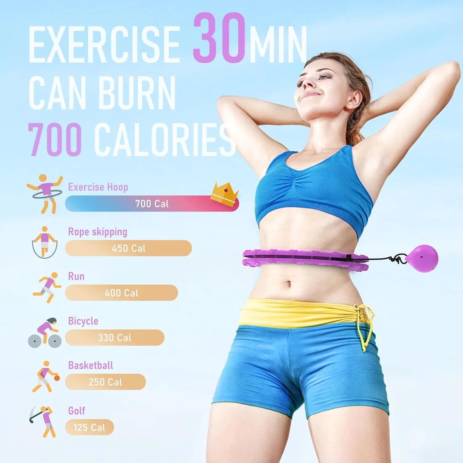 JKSHMYT Weighted Hula Circle Hoops for Adults Weight Loss, Infinity Fitness Hoop Plus Size 47 Inch, 24 Detachable Links, Exercise Hoop Suitable for Women and Beginners
