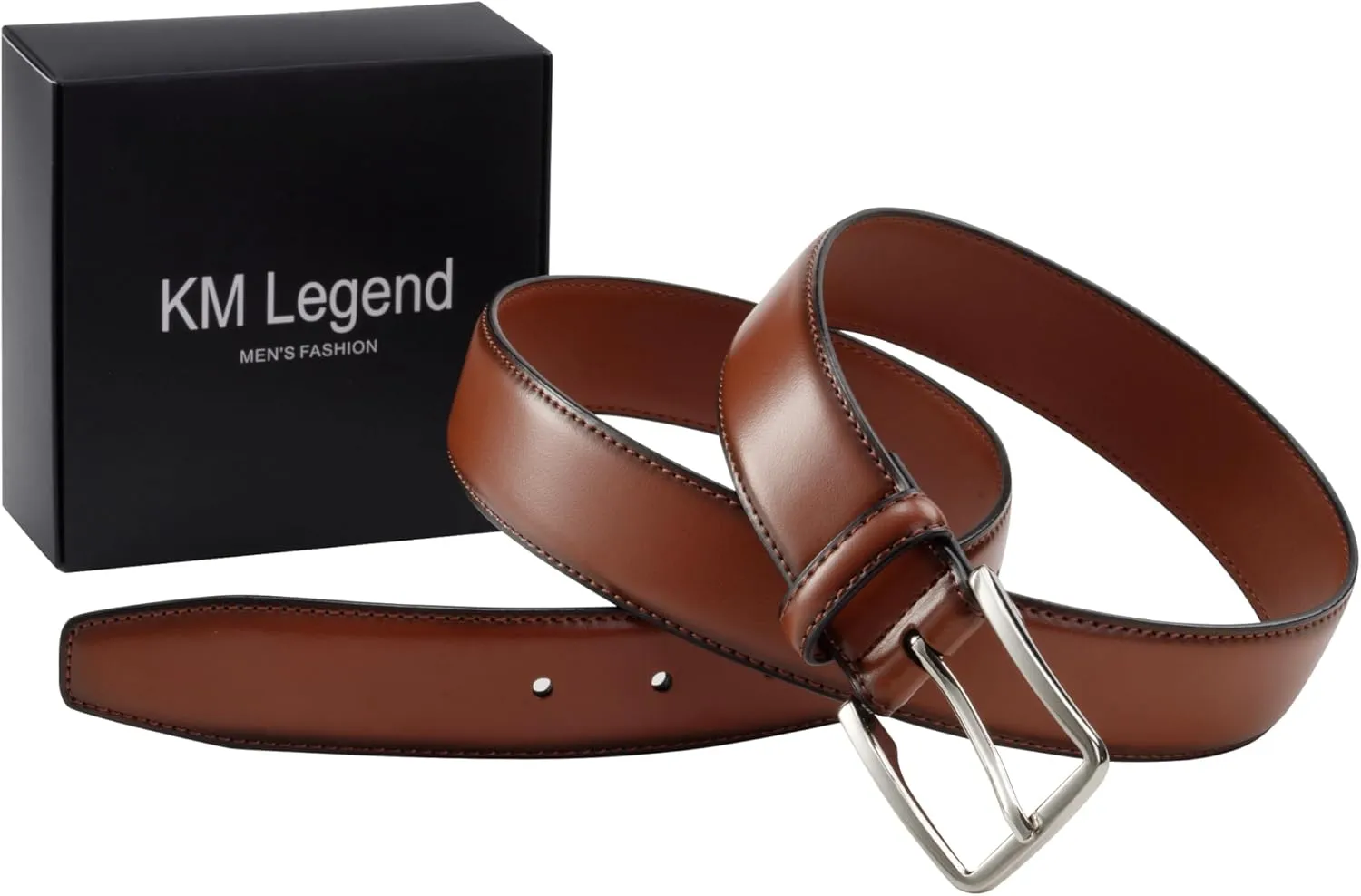 KM Legend Mens Leather Dress Belt for Work Business and Casual