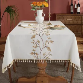 Laolitou Cotton Linen Waterproof Tablecloth for Dining Table Farmhouse Kitchen Rectangle Table Cloth Coffee Wrinkle Free Tables Cover, Beige, Coffee Flower, 55x55 Inch