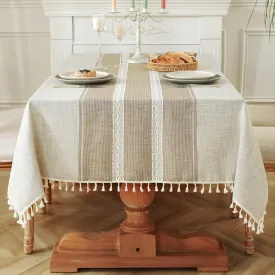 Laolitou Cotton Linen Waterproof Tablecloth for Dining Table Rustic Farmhouse Kitchen Rectangle Table Cloth Coffee Tables Cover, Coffee Lines, 55x55 Inch