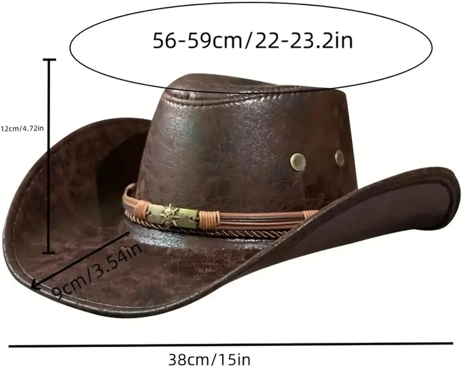Leather Cowboy Hat for Women Men, Vintage Wide Brim Cowboy Hat with String, Western Cowgirl Hat Travel Party Costume