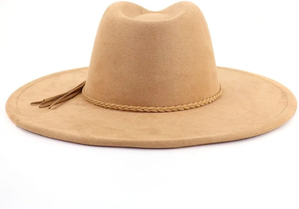 LIDHAY Big Wide Brim Fedora Hats for Women Men Western Suede Hat Large Felt Panama Hat Rancher Hat