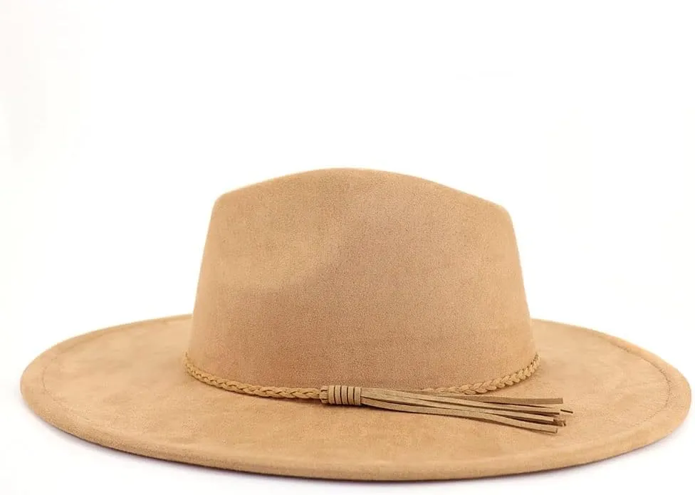LIDHAY Big Wide Brim Fedora Hats for Women Men Western Suede Hat Large Felt Panama Hat Rancher Hat