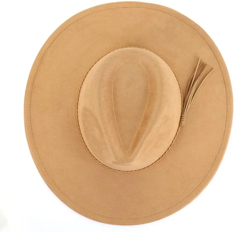 LIDHAY Big Wide Brim Fedora Hats for Women Men Western Suede Hat Large Felt Panama Hat Rancher Hat