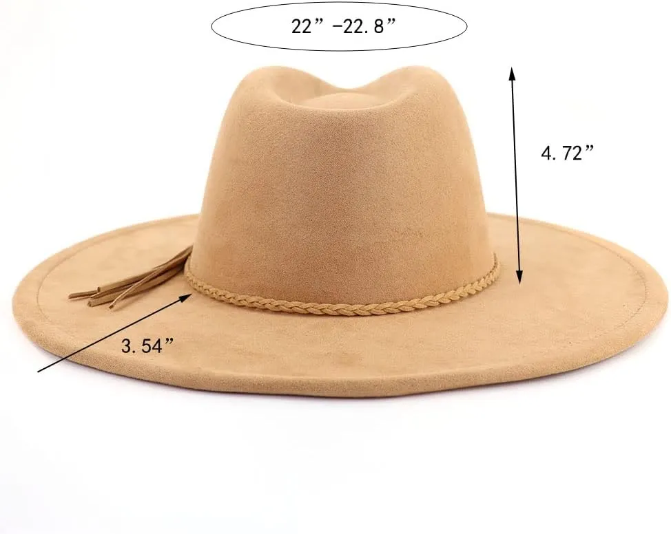 LIDHAY Big Wide Brim Fedora Hats for Women Men Western Suede Hat Large Felt Panama Hat Rancher Hat