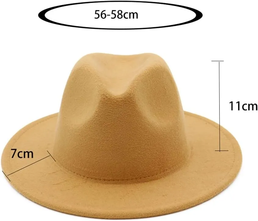 Men Fedora Hat Women Winter Autumn Double-Sided Jazz Hat Woolen Hat Flat Brim Hat,31-58-61cm