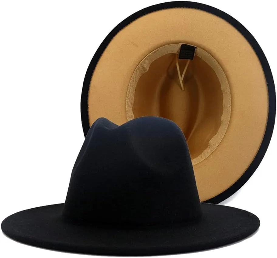 Men Fedora Hat Women Winter Autumn Double-Sided Jazz Hat Woolen Hat Flat Brim Hat,31-58-61cm