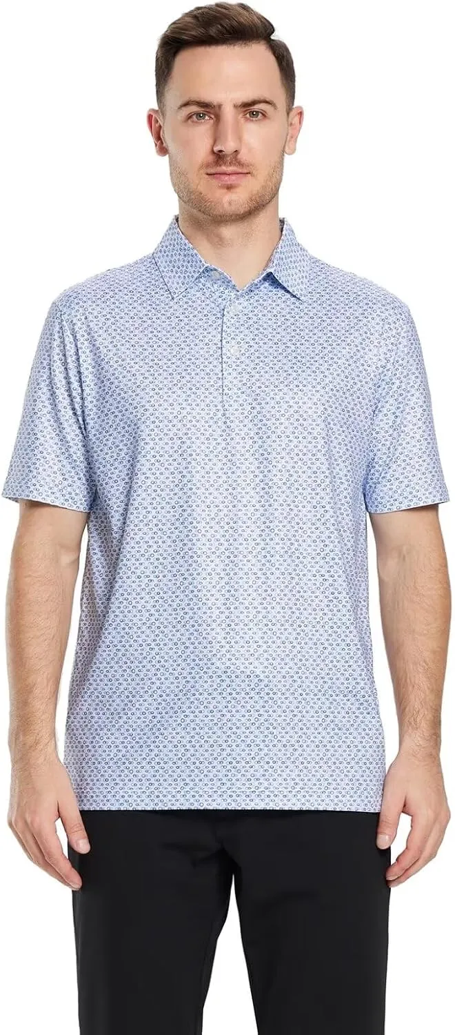 Men's Golf Polo Shirts Short Sleeve Striped Performance Moisture Wicking Dry Fit Golf Shirts for Men