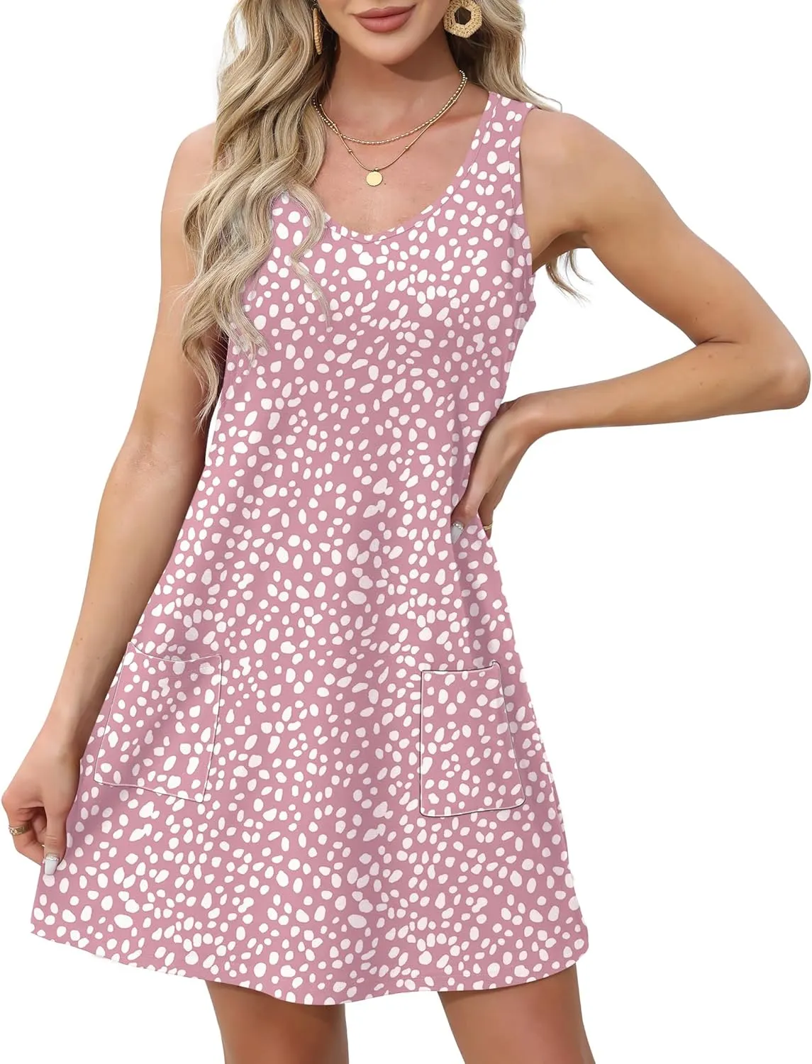 OFEEFAN Womens Summer Dresses 2025 Loose V Neck Sleeveless Sundresses Swimsuit Coverup with Pockets Floral/Plain/Eyelet